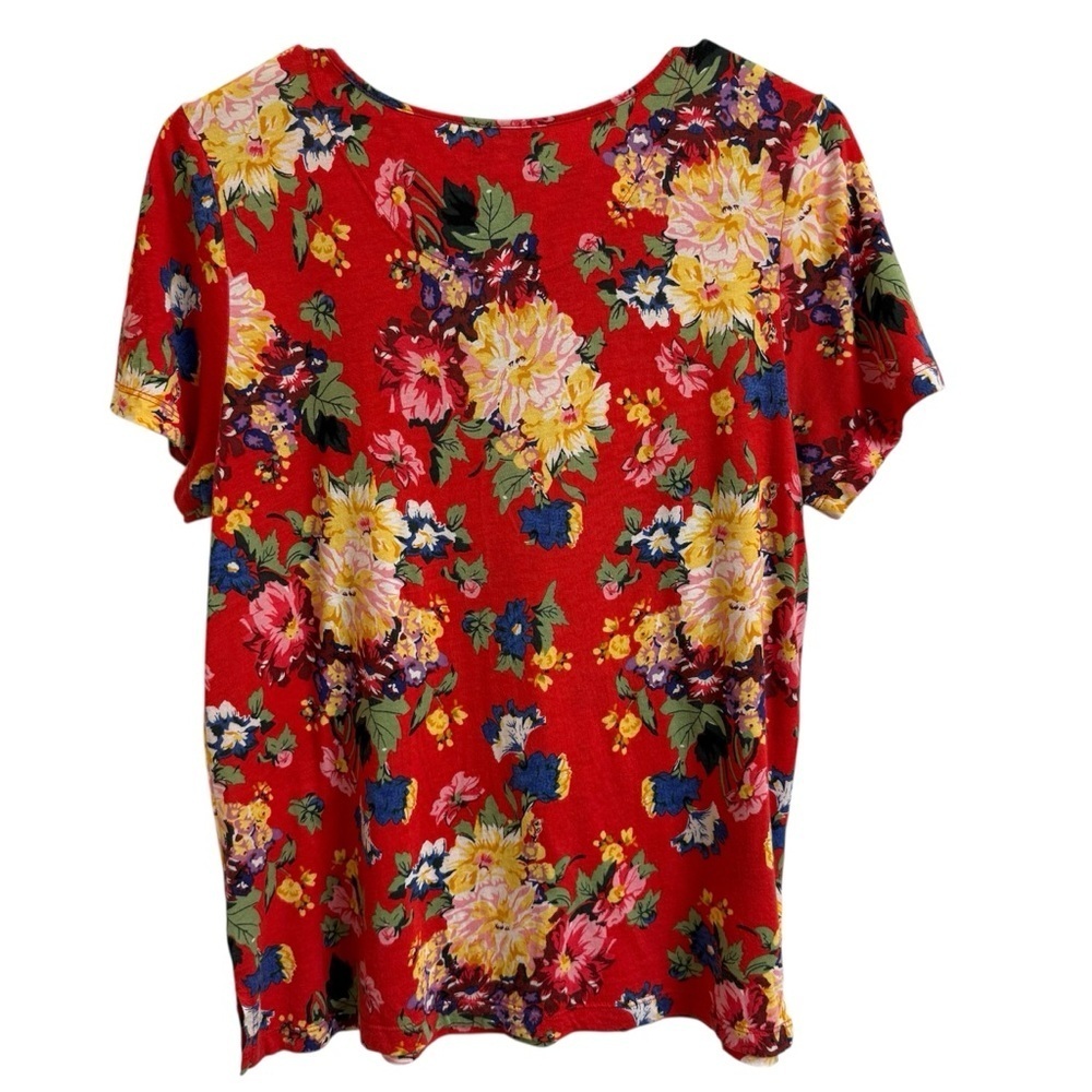 Maeve by Anthropologie Size S Clemente Red Floral Short Sleeve Tie-Neck Blouse - Picture 5 of 13